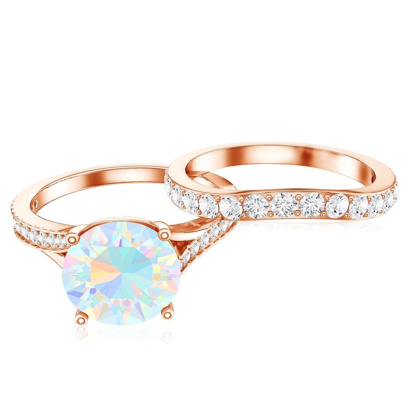 Natural Ethiopian Opal Split Shank Engagement Ring with Wedding Band