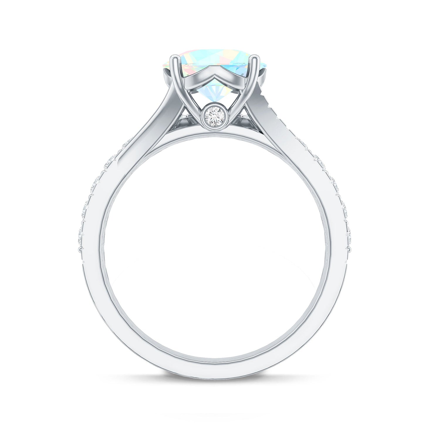 Natural Ethiopian Opal Split Shank Engagement Ring with Wedding Band