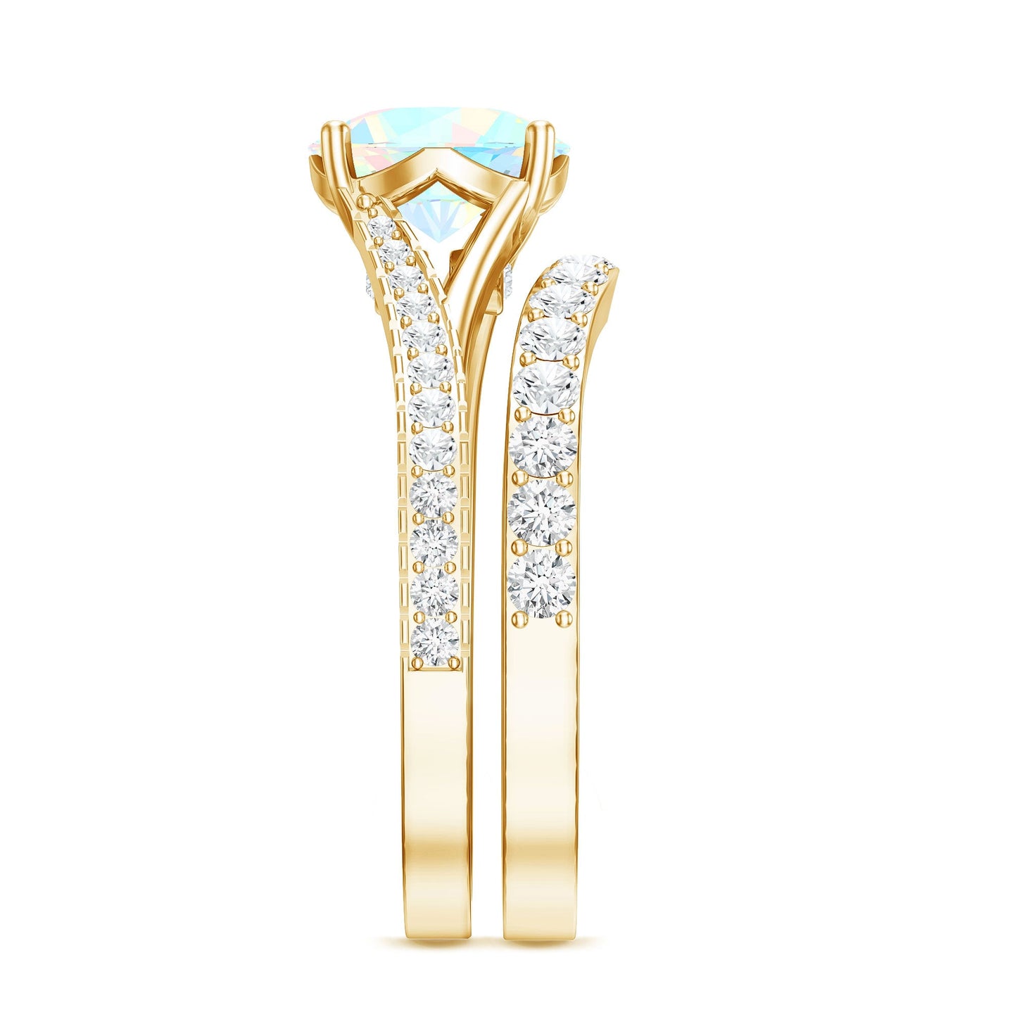 Natural Ethiopian Opal Split Shank Engagement Ring with Wedding Band