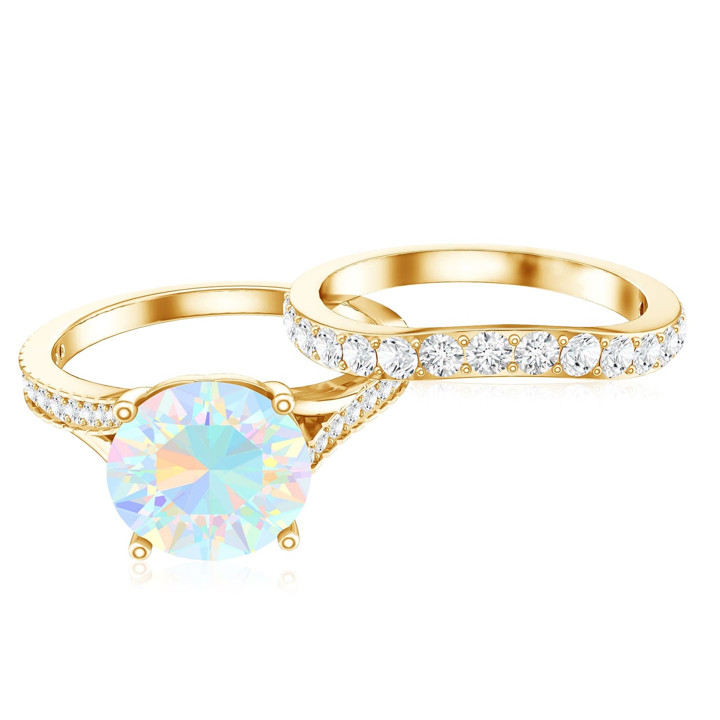 Natural Ethiopian Opal Split Shank Engagement Ring with Wedding Band