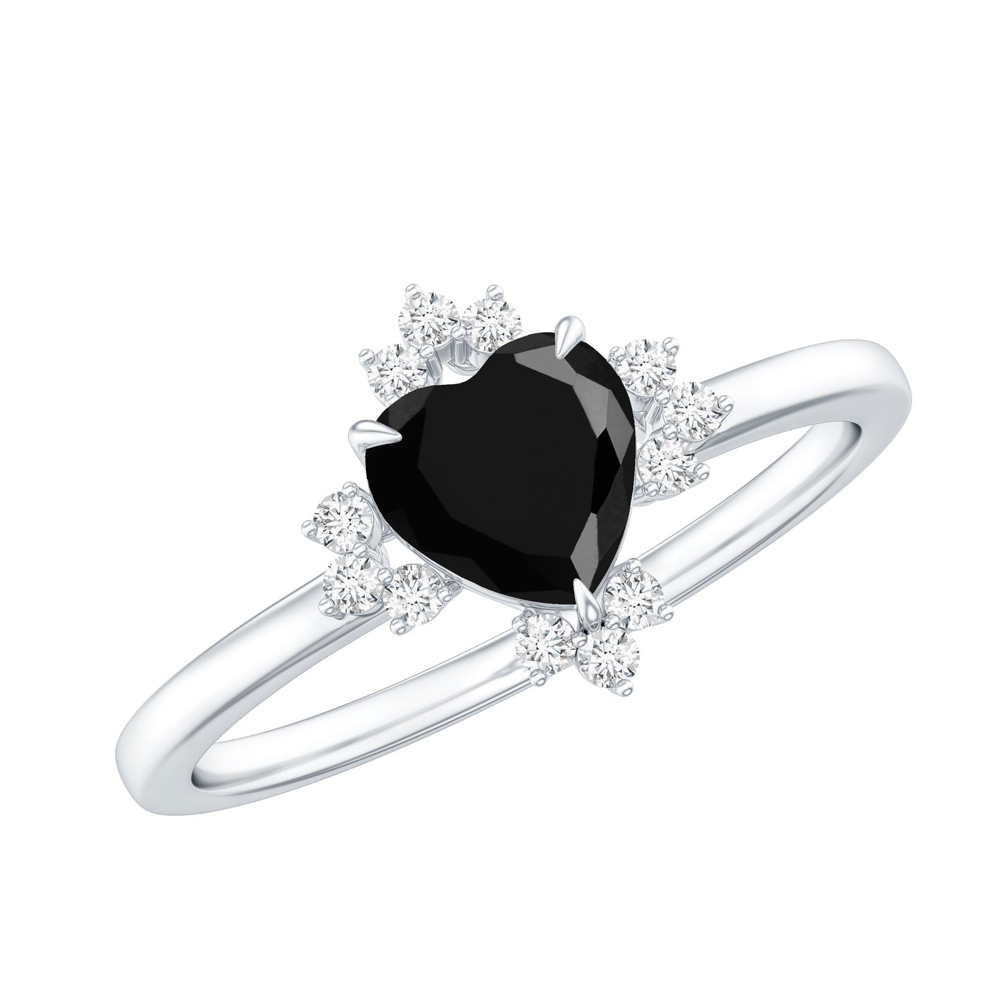 2 Carat Heart Shape Black Onyx Solitaire Engagement Ring with Diamond Accent