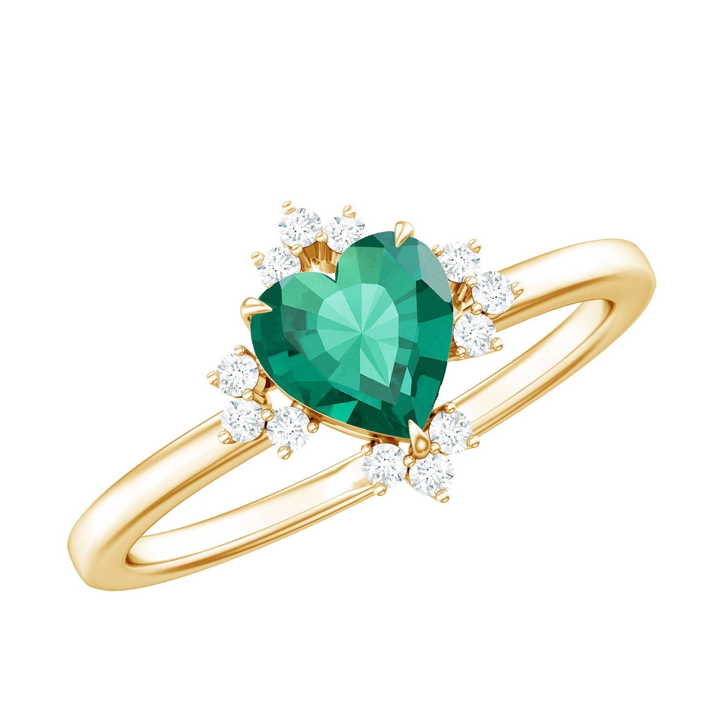 Certified Lab Grown Emerald Heart Shaped Promise Ring with Diamond