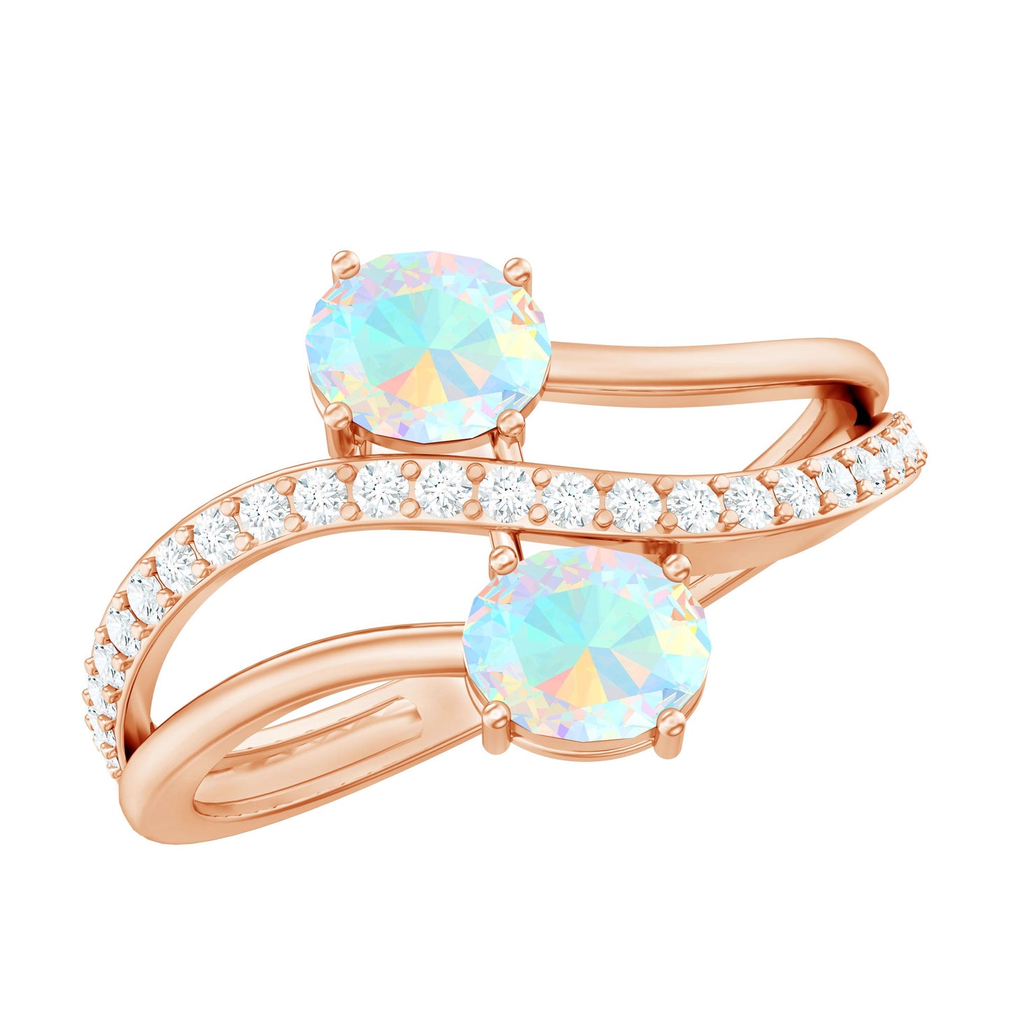Natural Oval Ethiopian Opal Diamond Toi Et Moi Engagement Ring with Bypass Shank