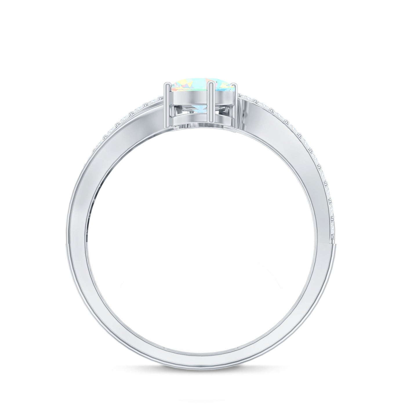 Natural Oval Ethiopian Opal Diamond Toi Et Moi Engagement Ring with Bypass Shank