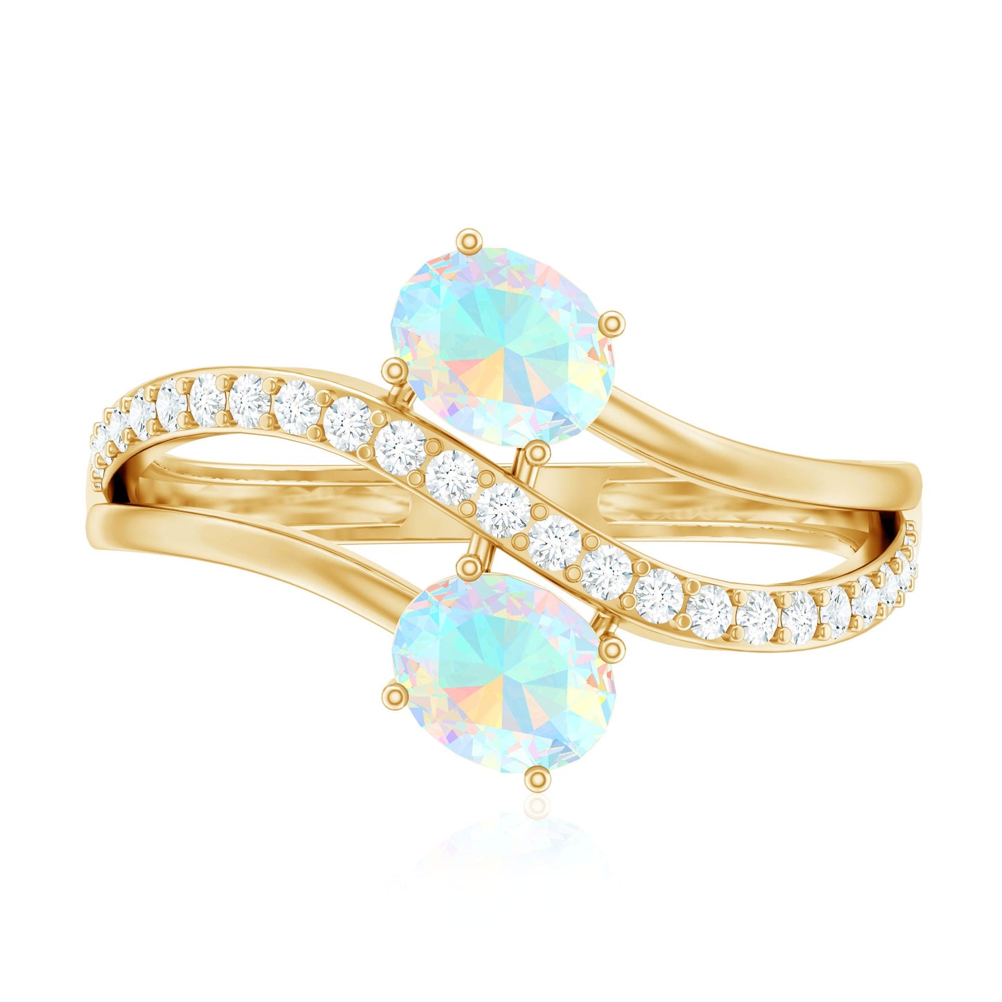 Natural Oval Ethiopian Opal Diamond Toi Et Moi Engagement Ring with Bypass Shank