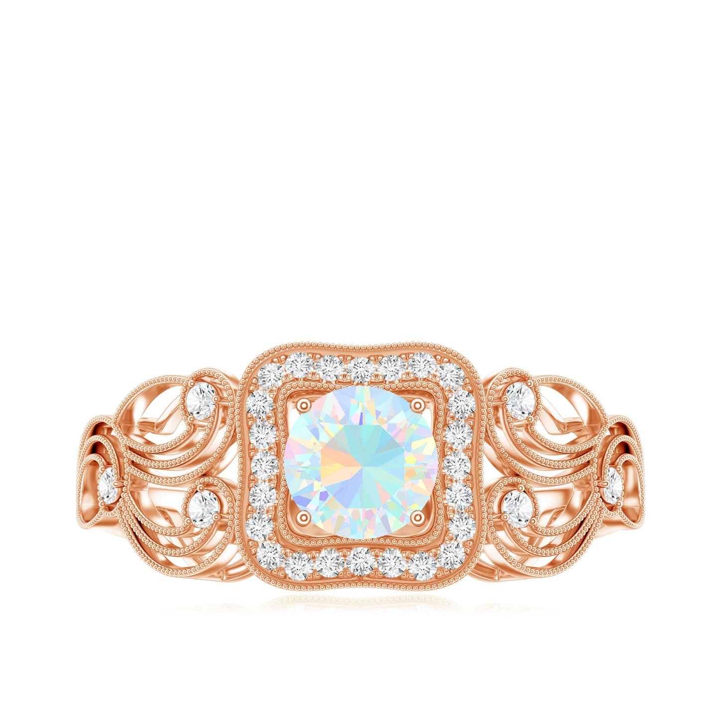 Certified Real Ethiopian Opal Retro Engagement Ring with Diamond