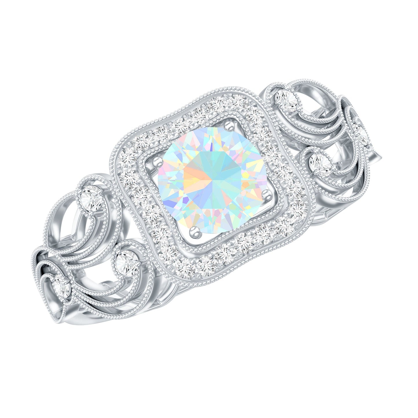 Certified Real Ethiopian Opal Retro Engagement Ring with Diamond