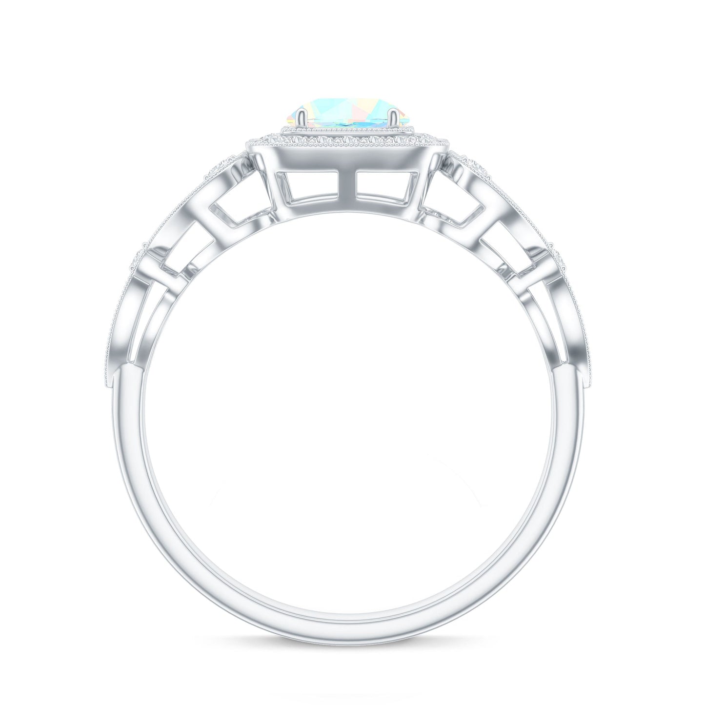 Certified Real Ethiopian Opal Retro Engagement Ring with Diamond