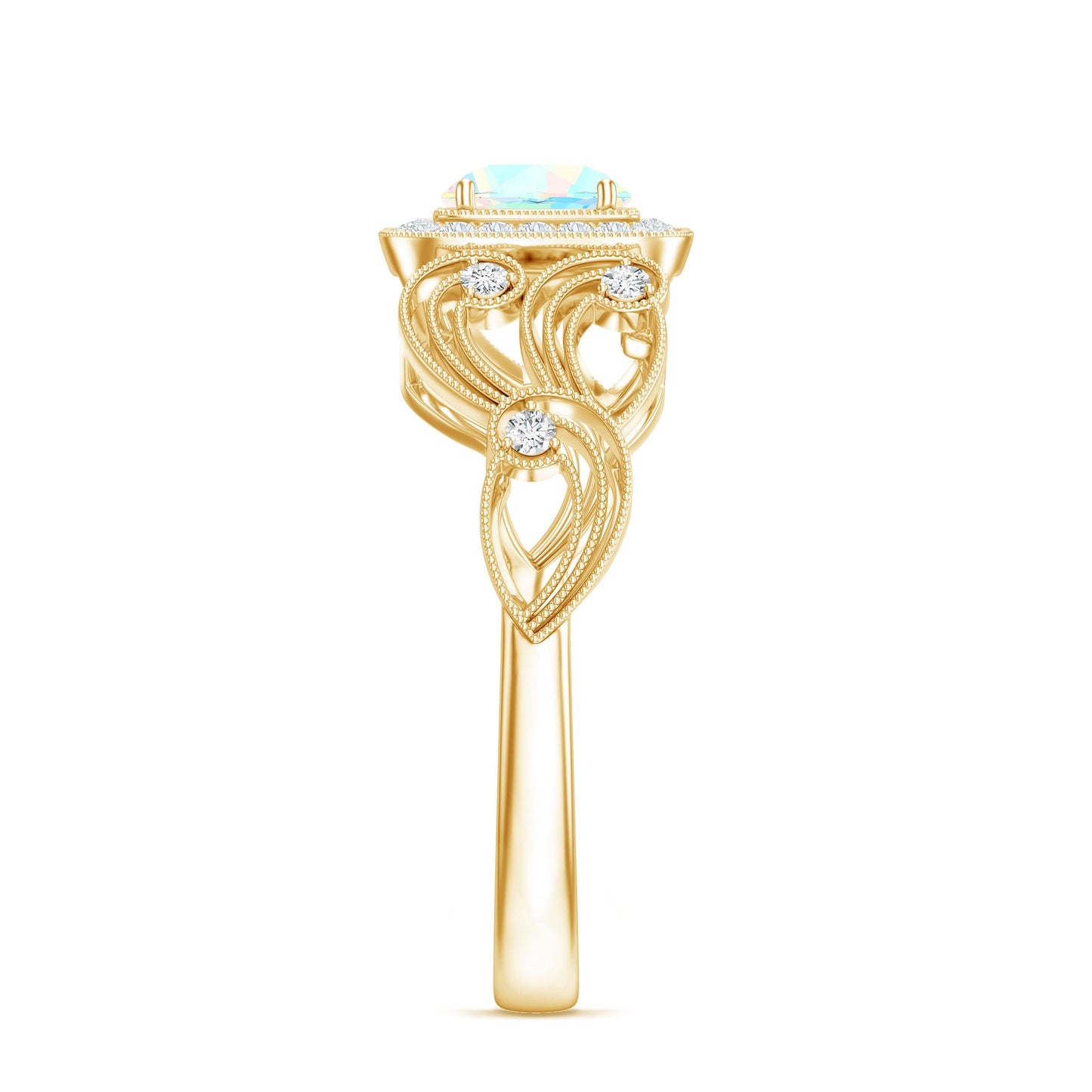 Certified Real Ethiopian Opal Retro Engagement Ring with Diamond