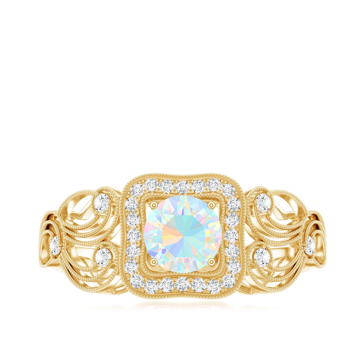 Certified Real Ethiopian Opal Retro Engagement Ring with Diamond