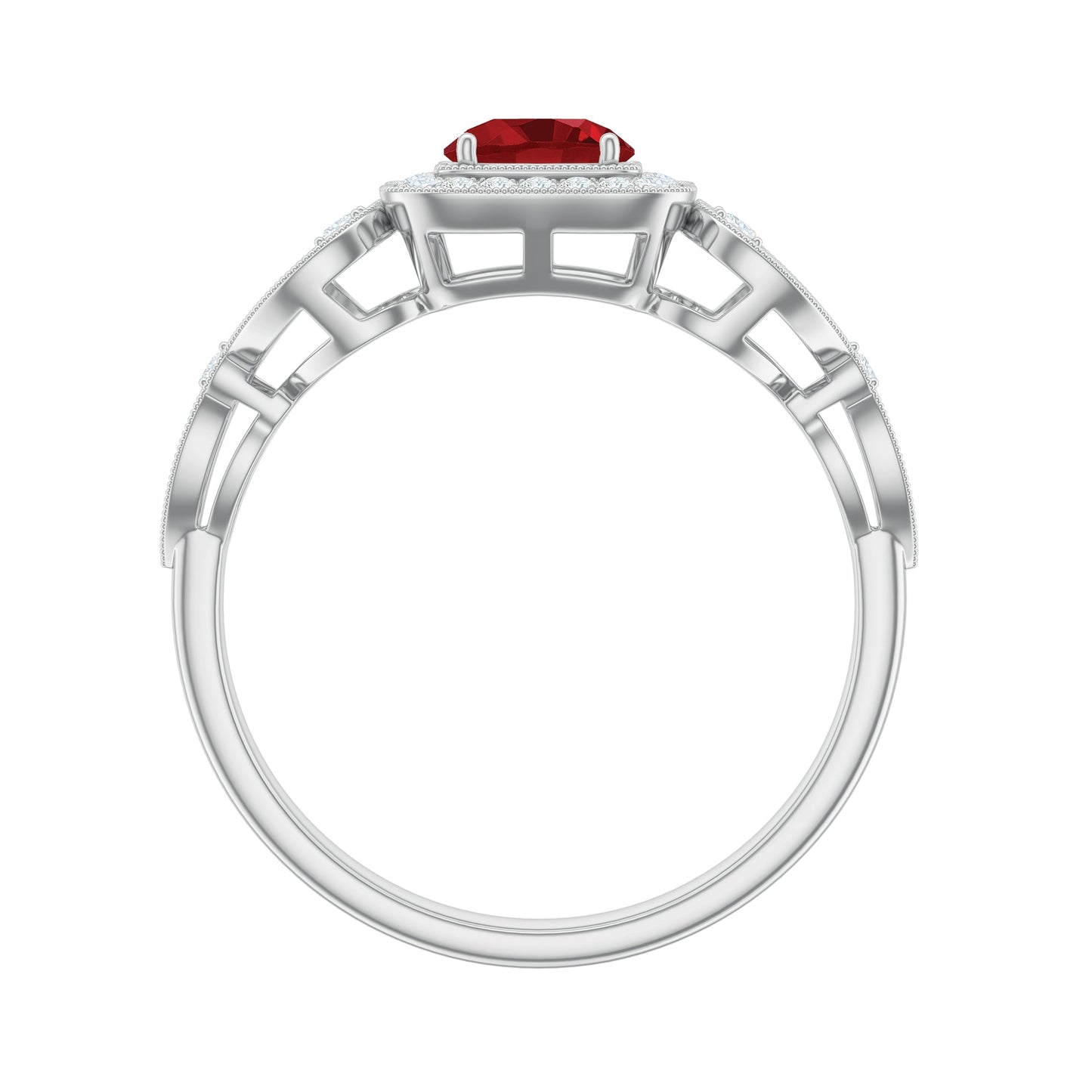 Certified Lab Created Ruby Antique Engagement Ring with Diamond