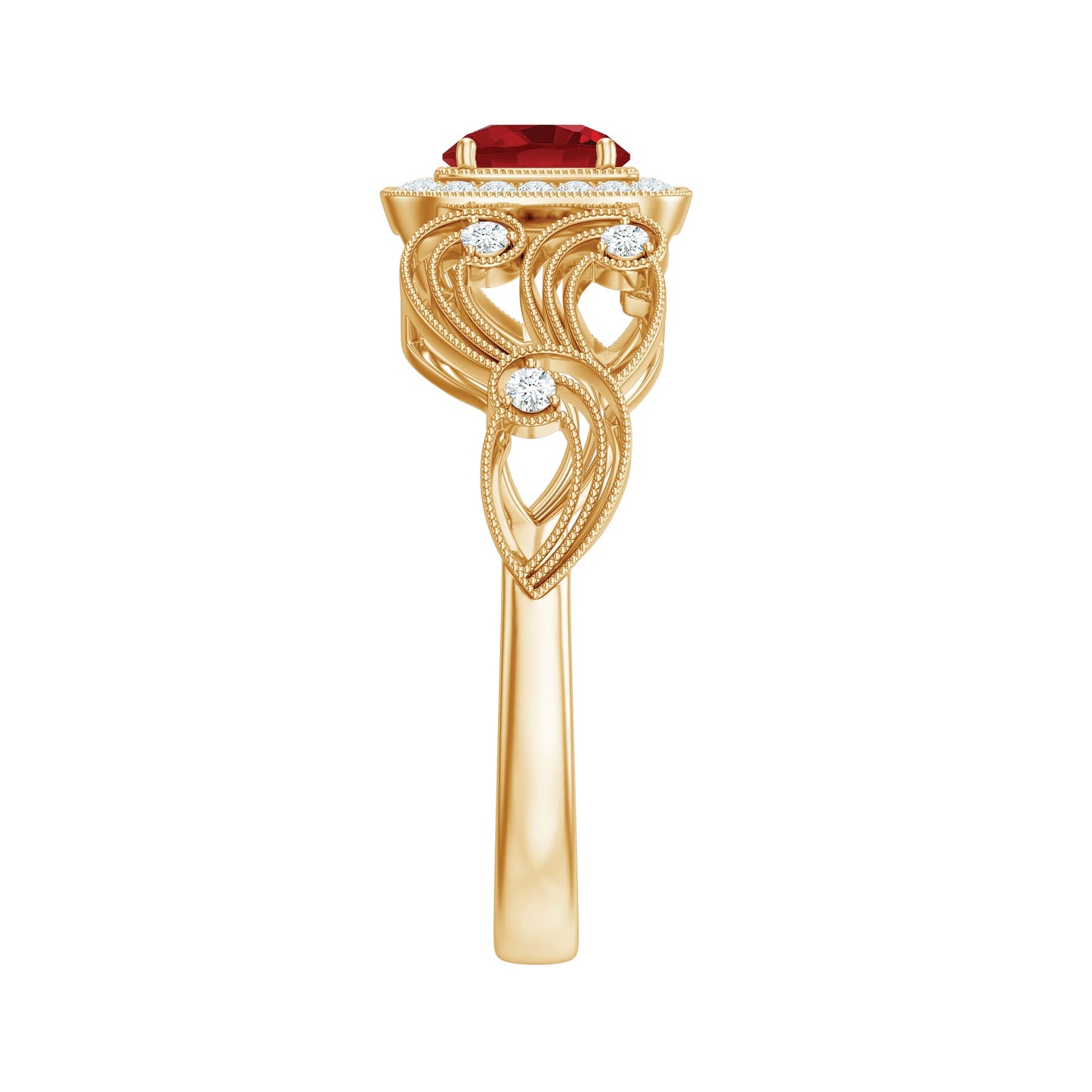 Certified Lab Created Ruby Antique Engagement Ring with Diamond