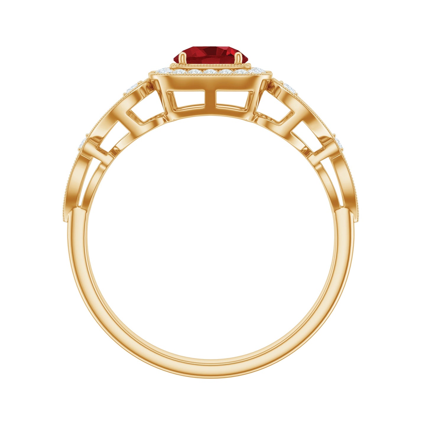 Certified Lab Created Ruby Antique Engagement Ring with Diamond