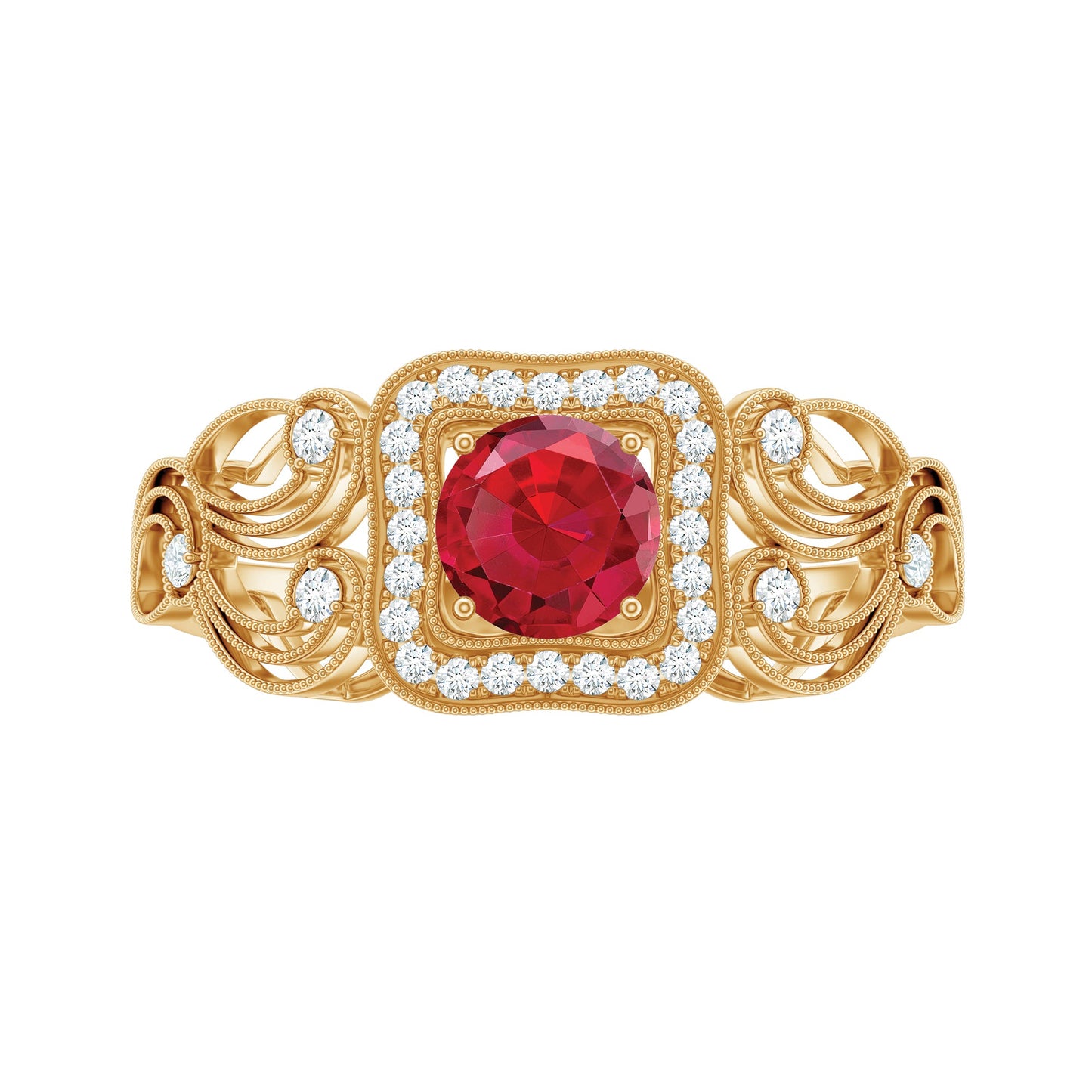 Certified Lab Created Ruby Antique Engagement Ring with Diamond