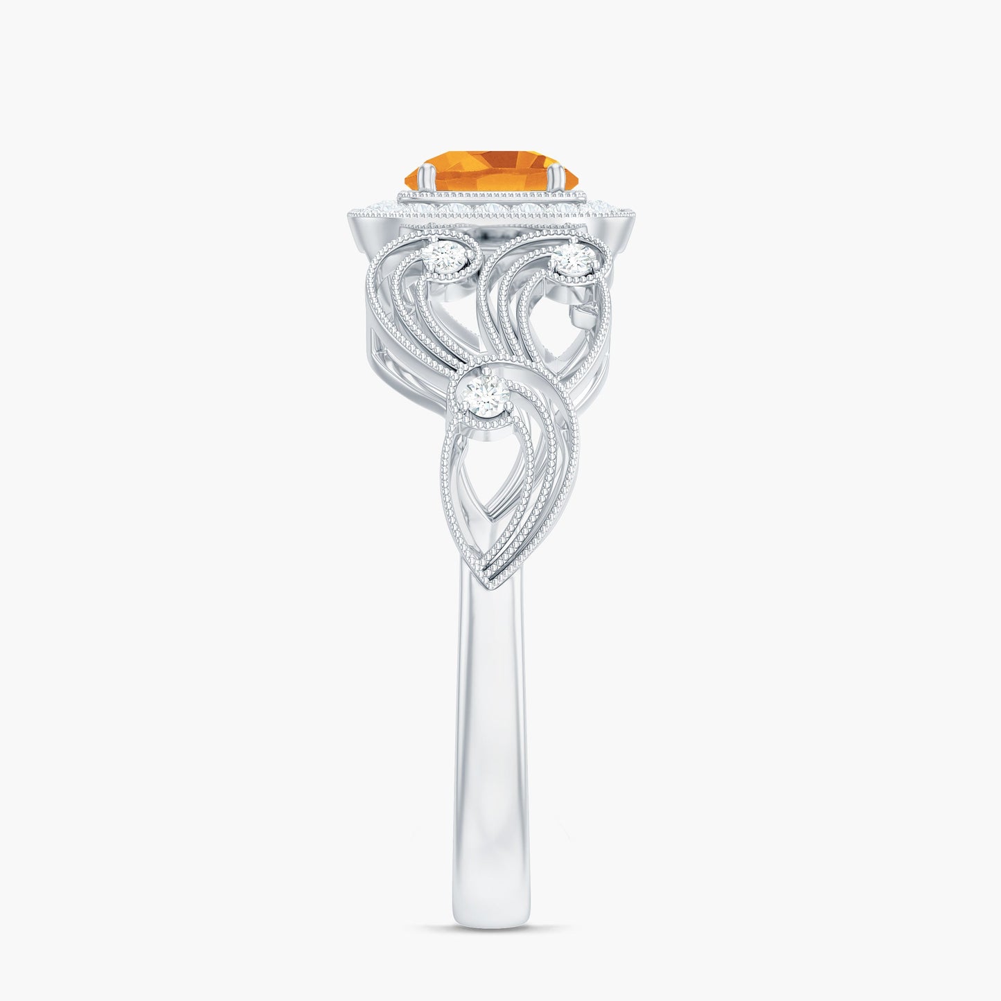 Natural Citrine Retro Engagement Ring with Diamond