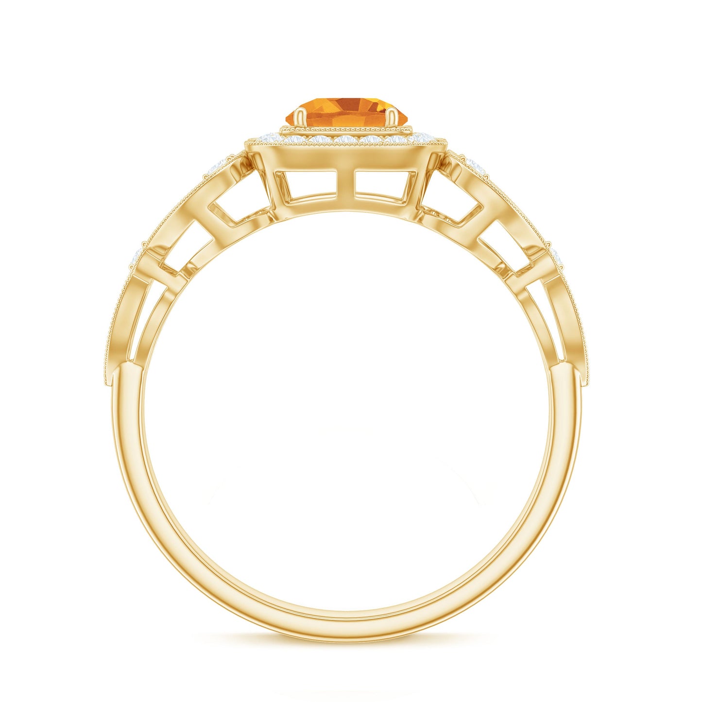 Natural Citrine Retro Engagement Ring with Diamond