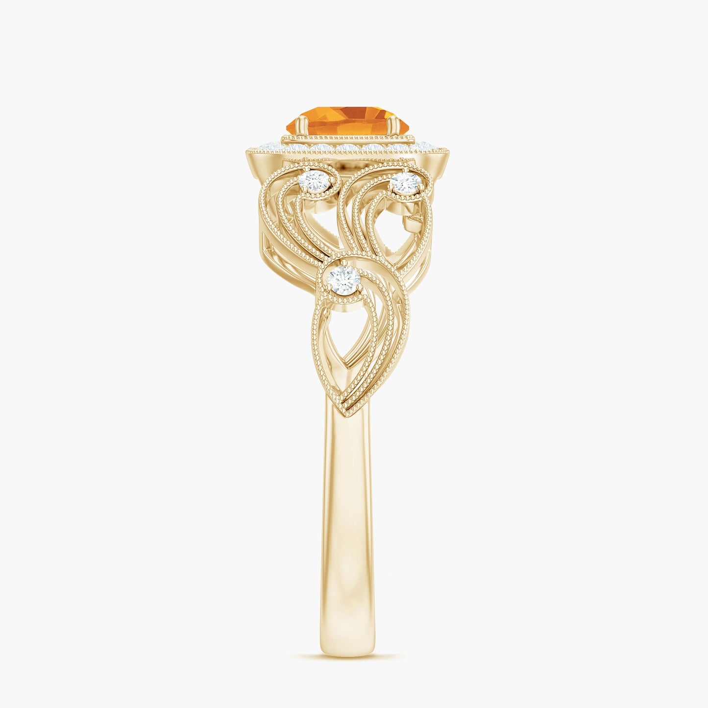 Natural Citrine Retro Engagement Ring with Diamond