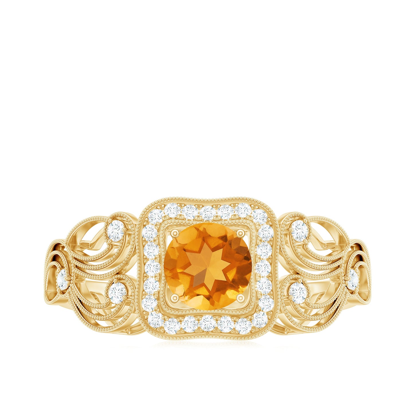 Natural Citrine Retro Engagement Ring with Diamond