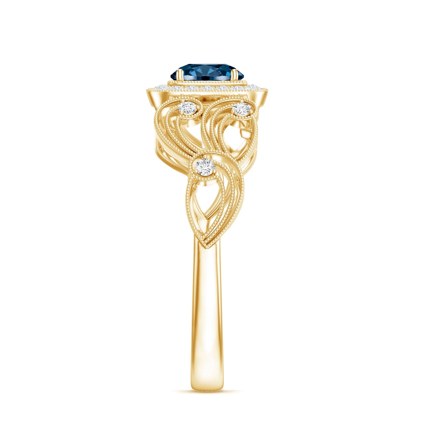Certified London Blue Topaz Art Deco Engagement Ring with Diamond Halo