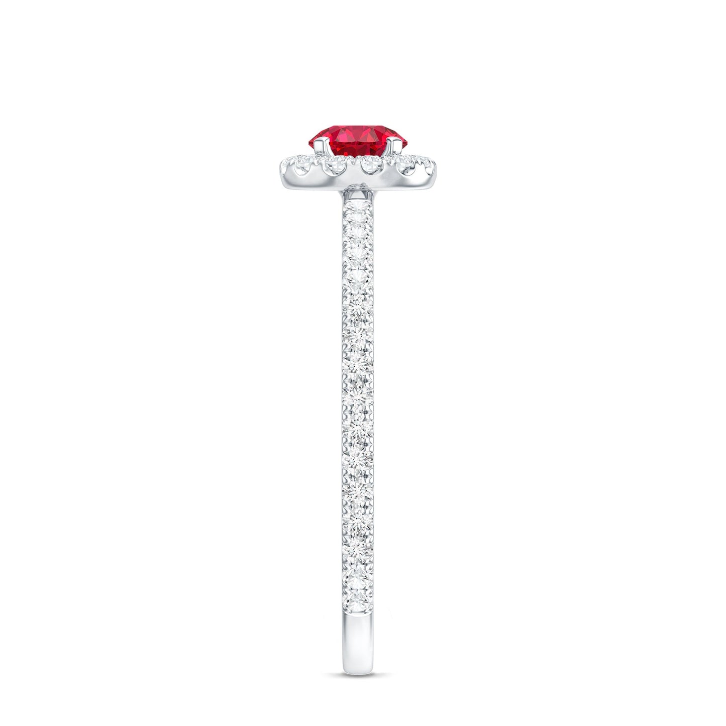 Certified Lab Grown Ruby and Diamond Halo Engagement Ring