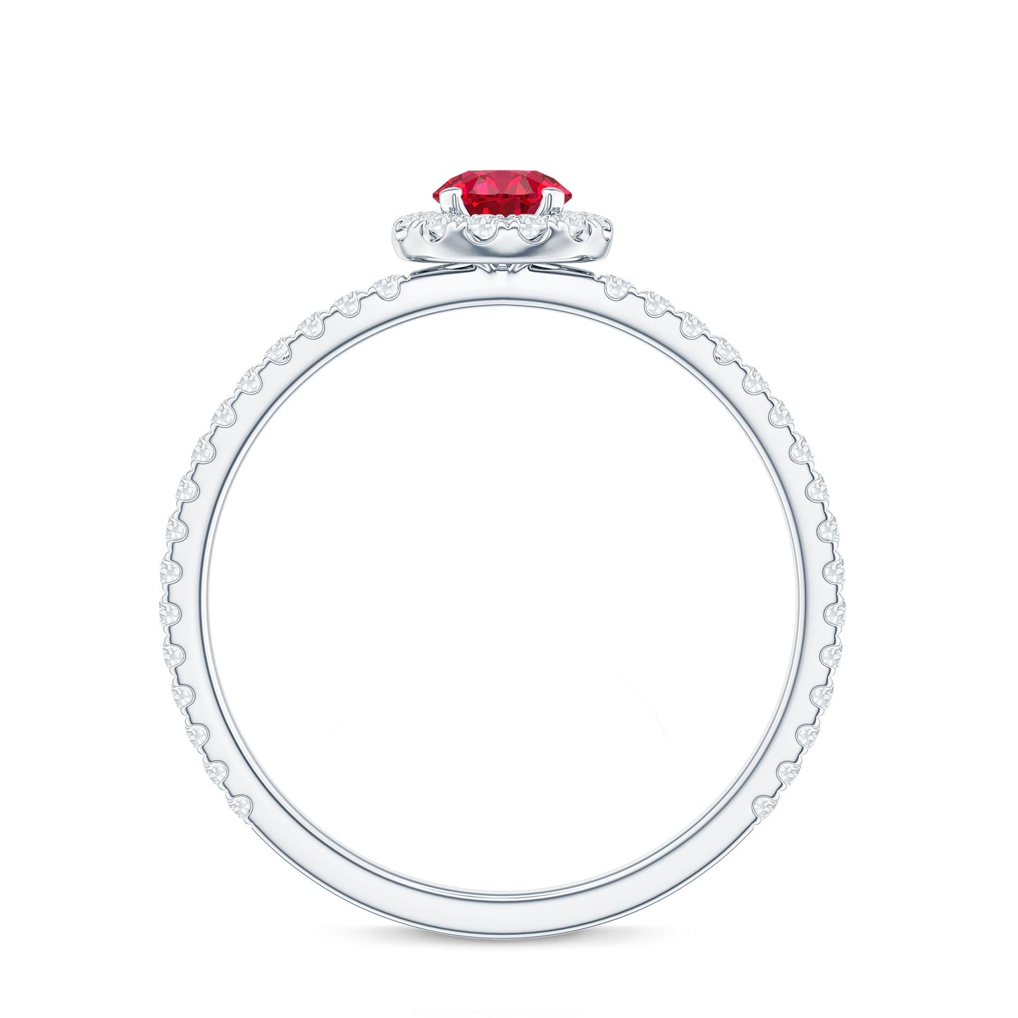 Certified Lab Grown Ruby and Diamond Halo Engagement Ring