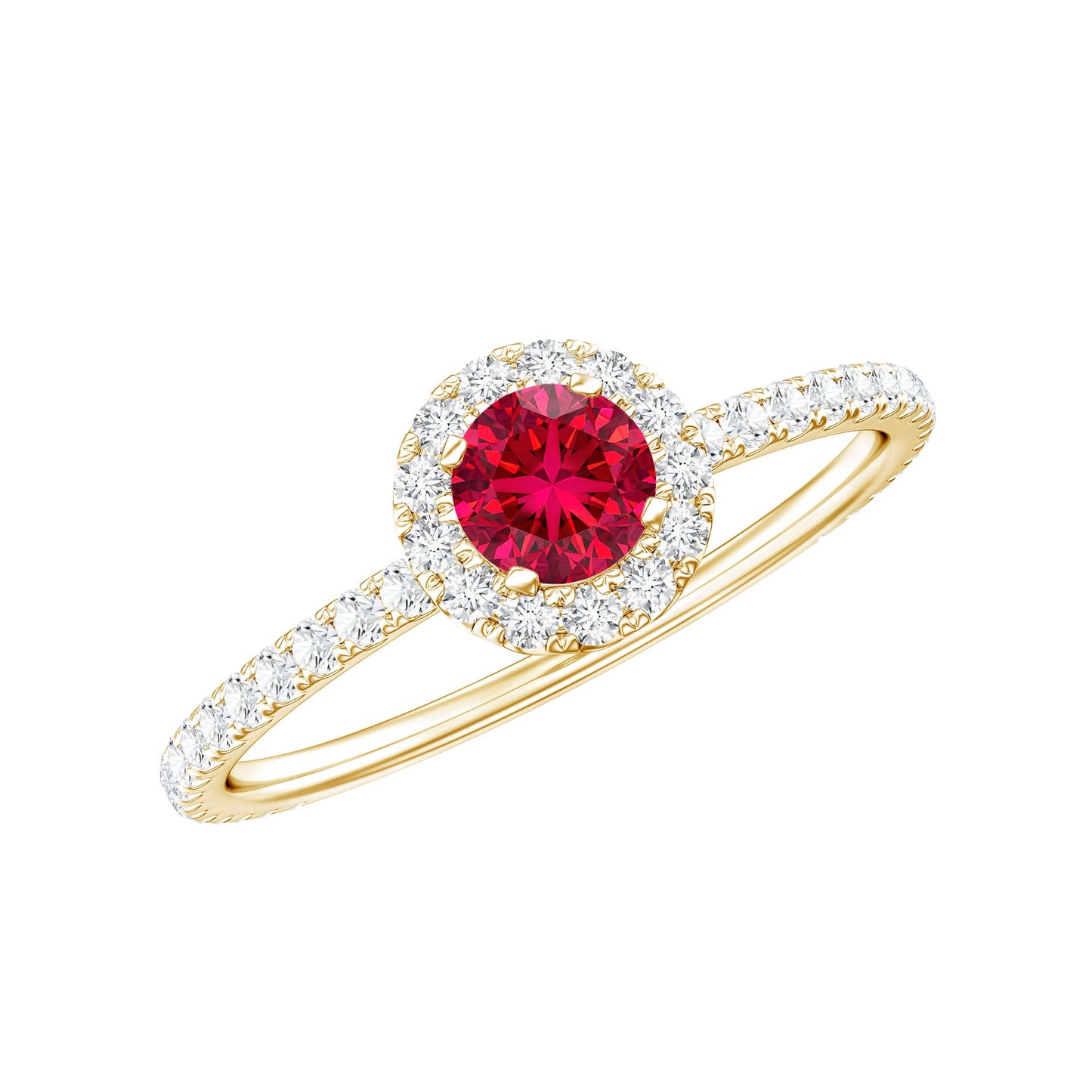 Certified Lab Grown Ruby and Diamond Halo Engagement Ring