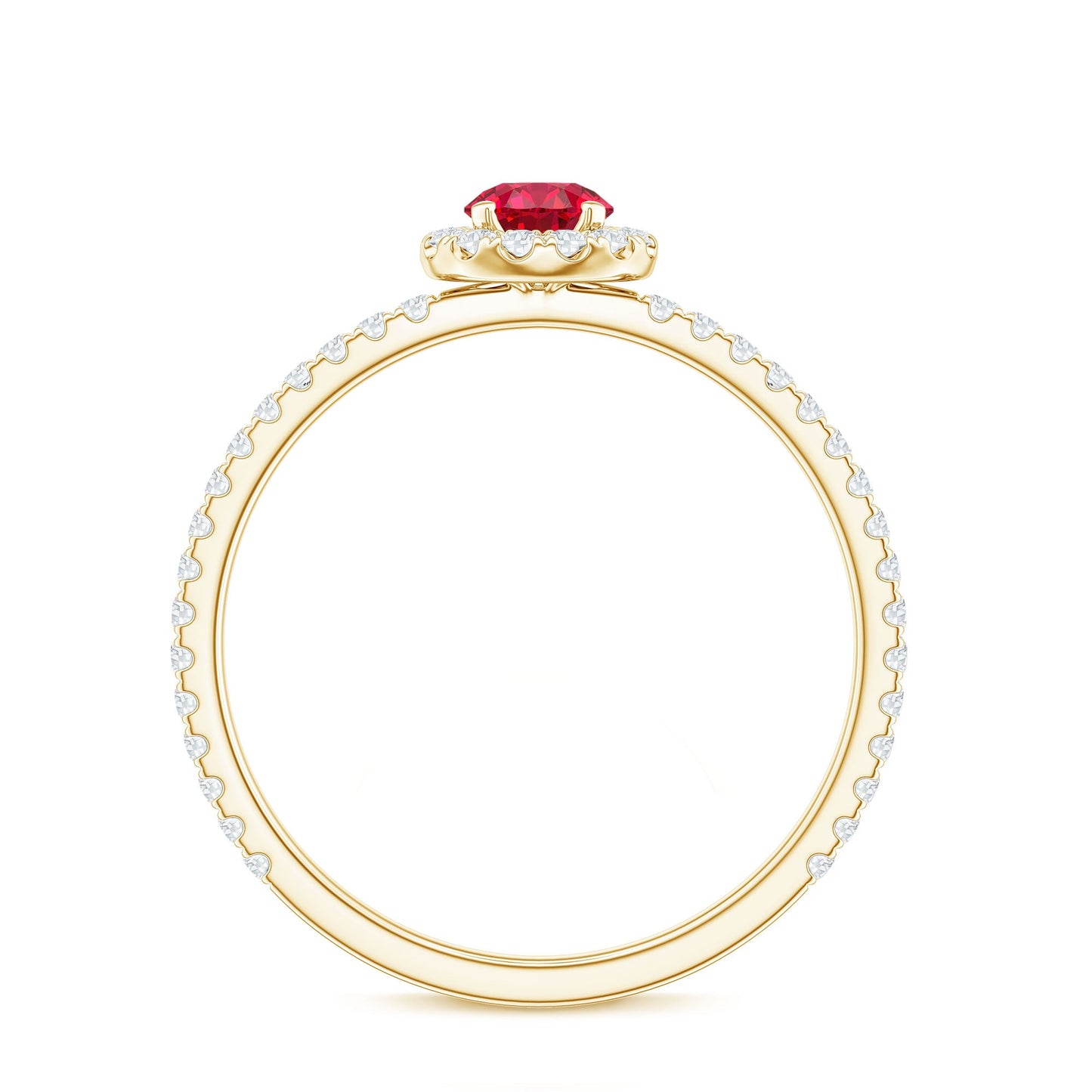 Certified Lab Grown Ruby and Diamond Halo Engagement Ring