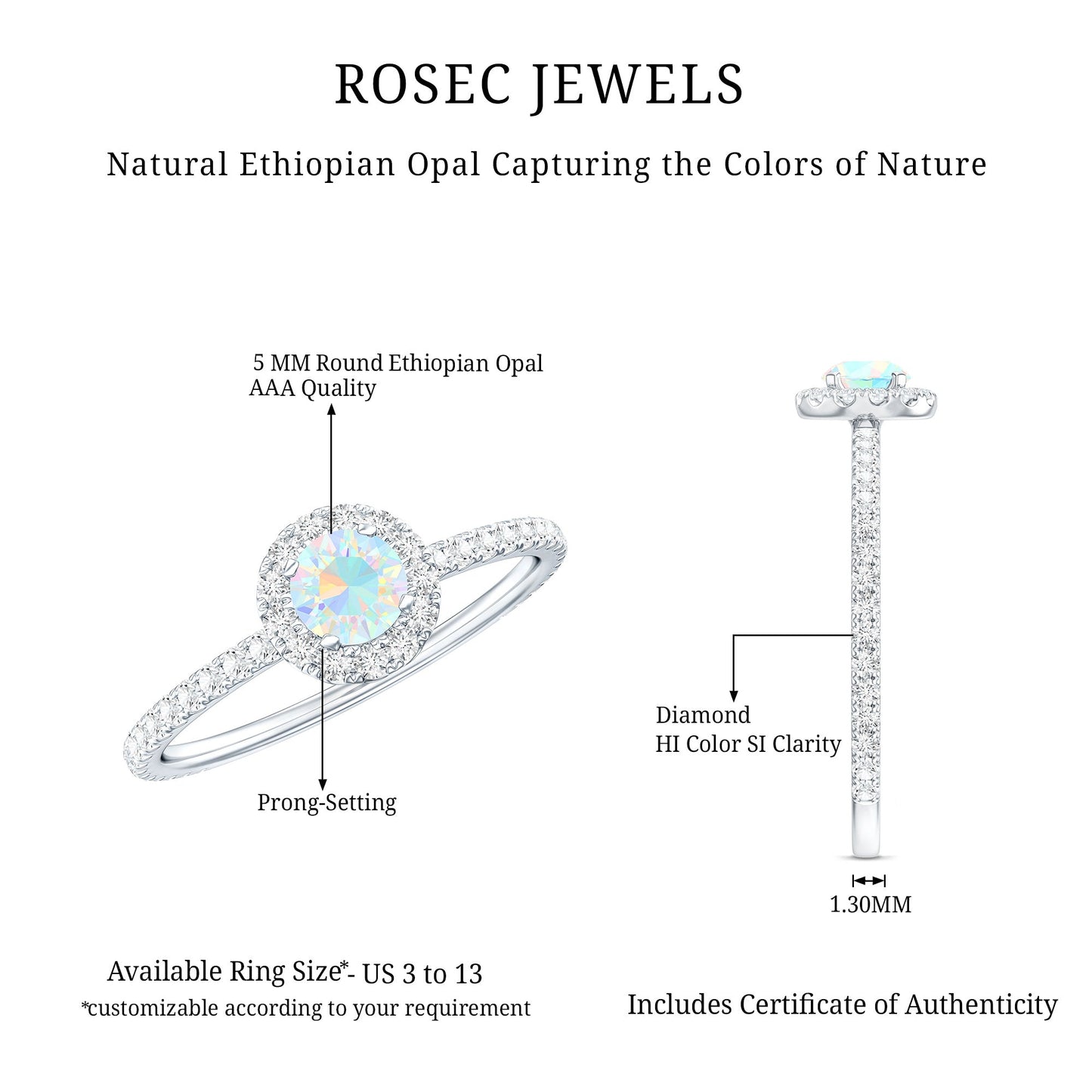 Natural Opalescent Promise Engagement Ring with Diamond Halo