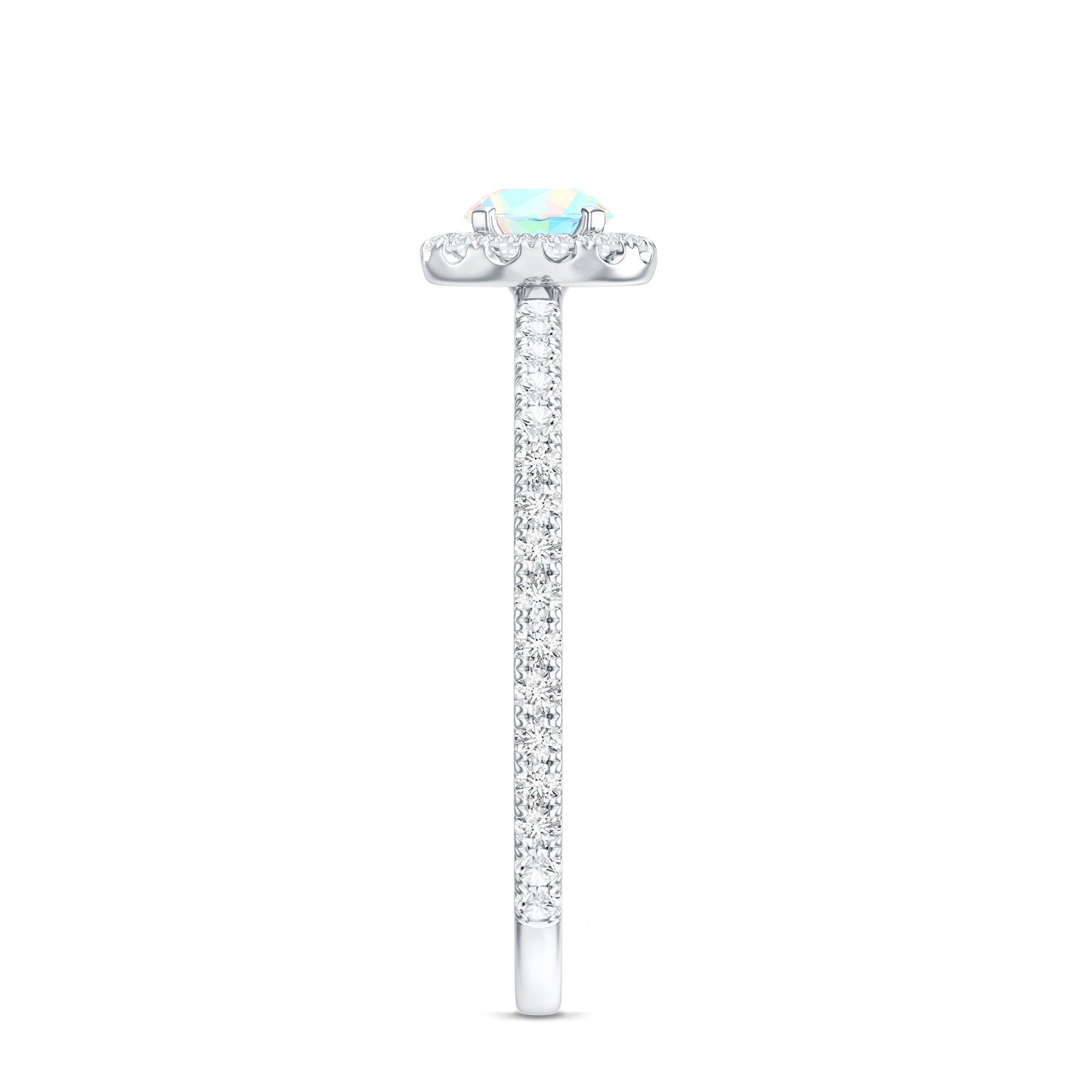 Natural Opalescent Promise Engagement Ring with Diamond Halo