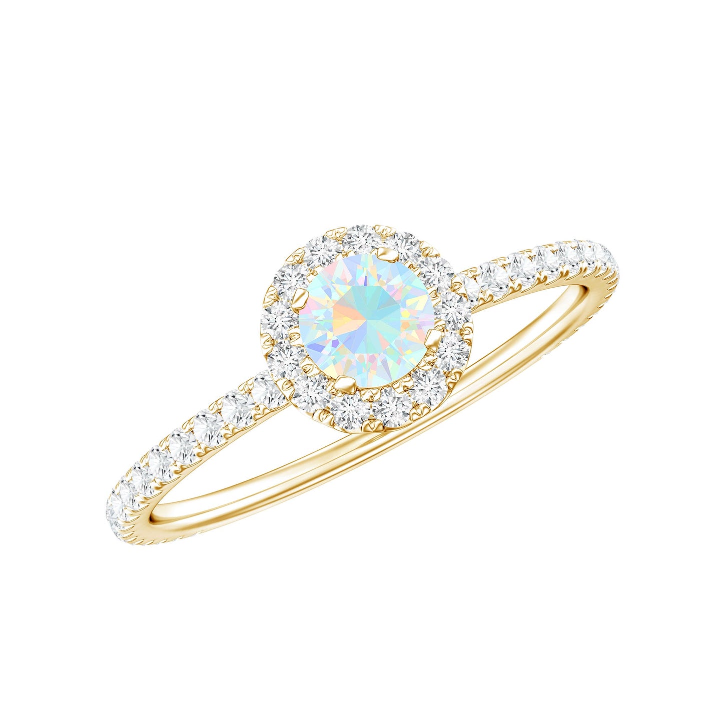 Natural Opalescent Promise Engagement Ring with Diamond Halo