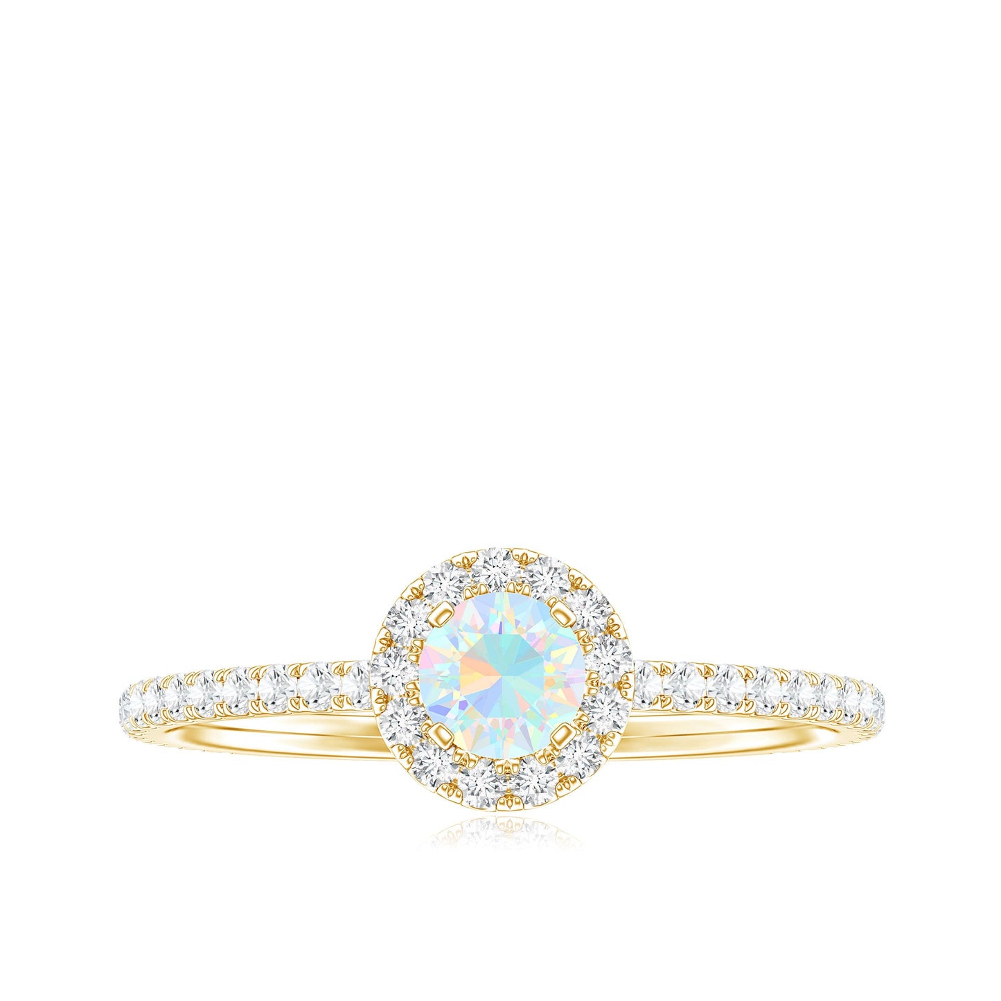 Natural Opalescent Promise Engagement Ring with Diamond Halo