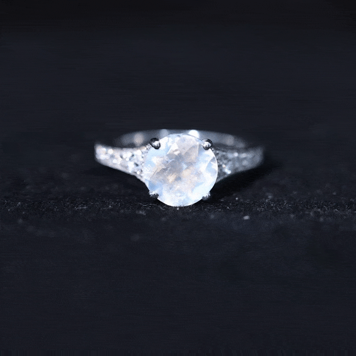 Designer Moonstone Engagement Ring with Diamond Side Stones