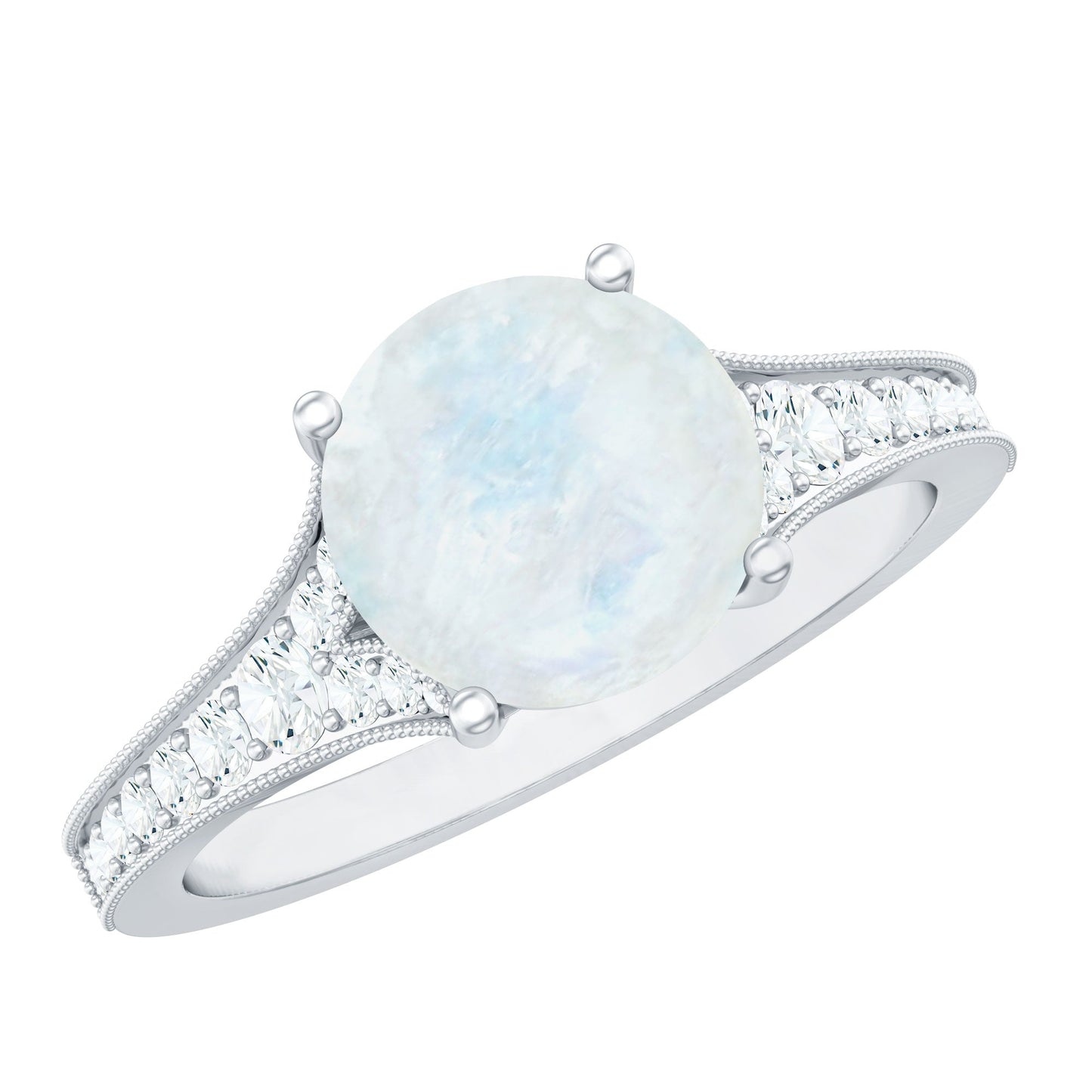 Designer Moonstone Engagement Ring with Diamond Side Stones