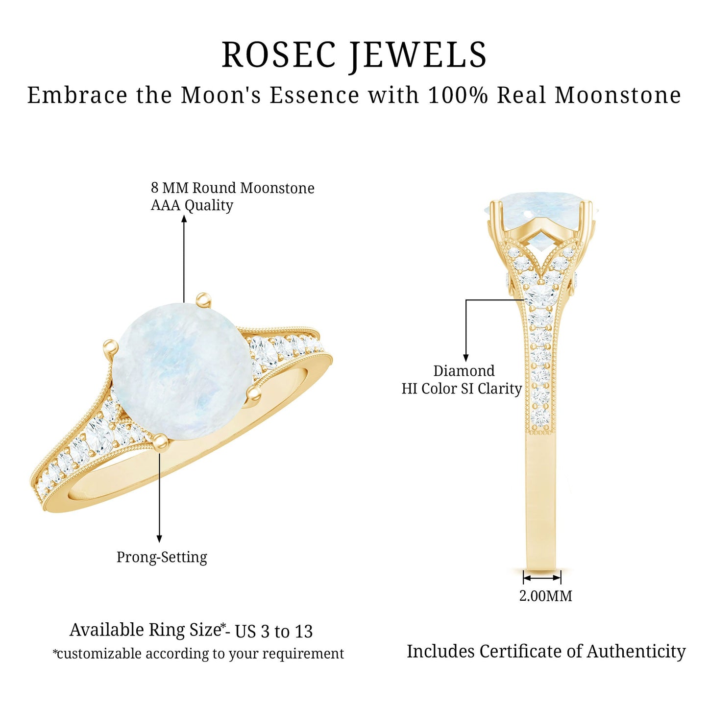 Designer Moonstone Engagement Ring with Diamond Side Stones