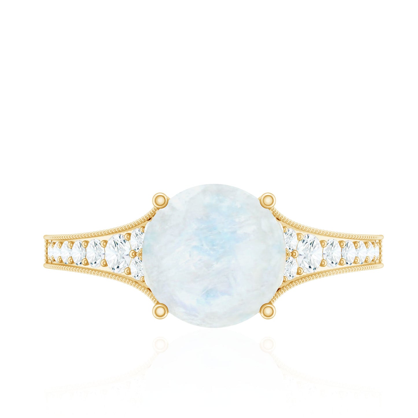 Designer Moonstone Engagement Ring with Diamond Side Stones