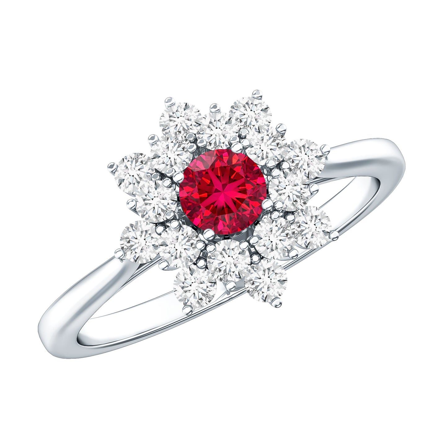 Lab Grown Ruby and Diamond Flower Cluster Engagement Ring