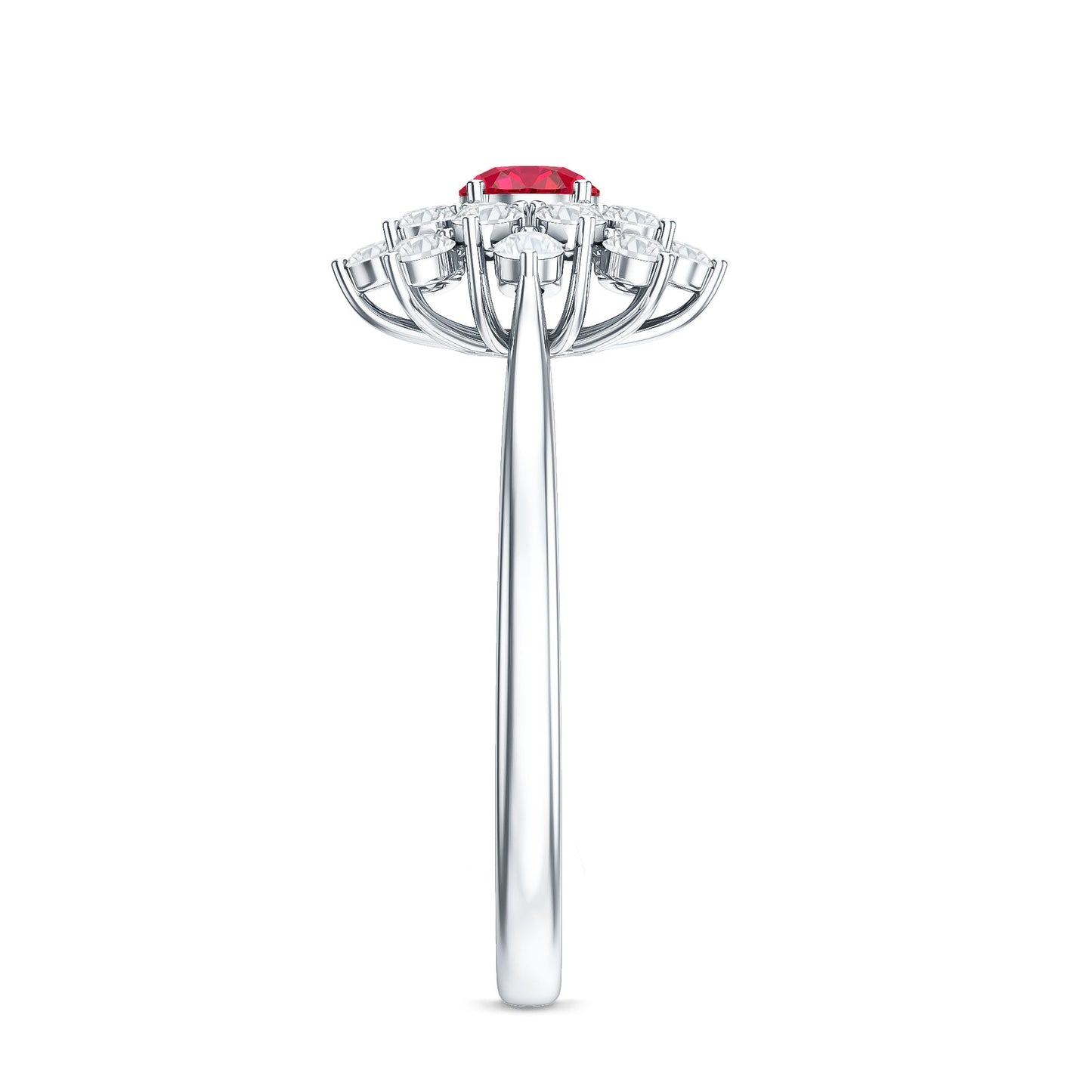 Lab Grown Ruby and Diamond Flower Cluster Engagement Ring