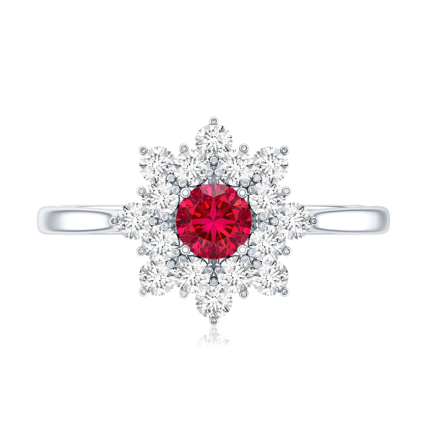 Lab Grown Ruby and Diamond Flower Cluster Engagement Ring