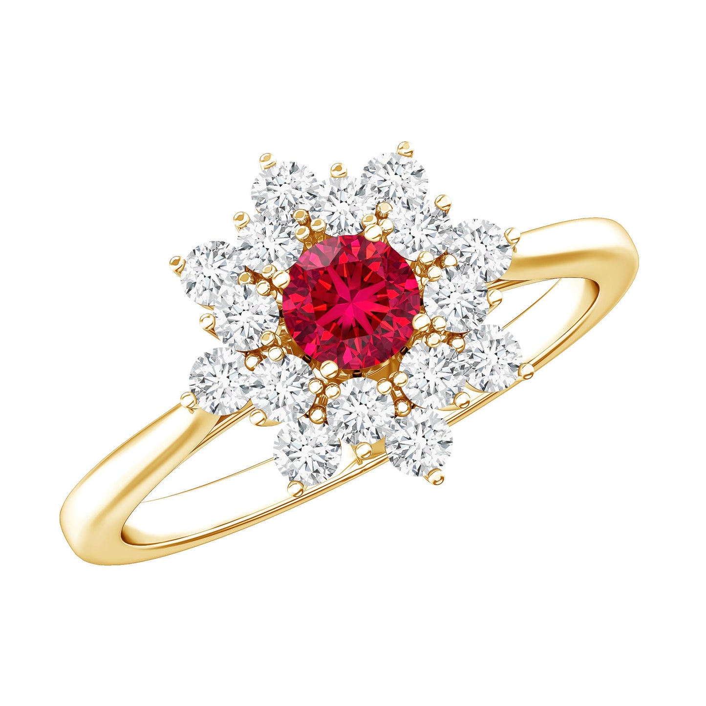 Lab Grown Ruby and Diamond Flower Cluster Engagement Ring