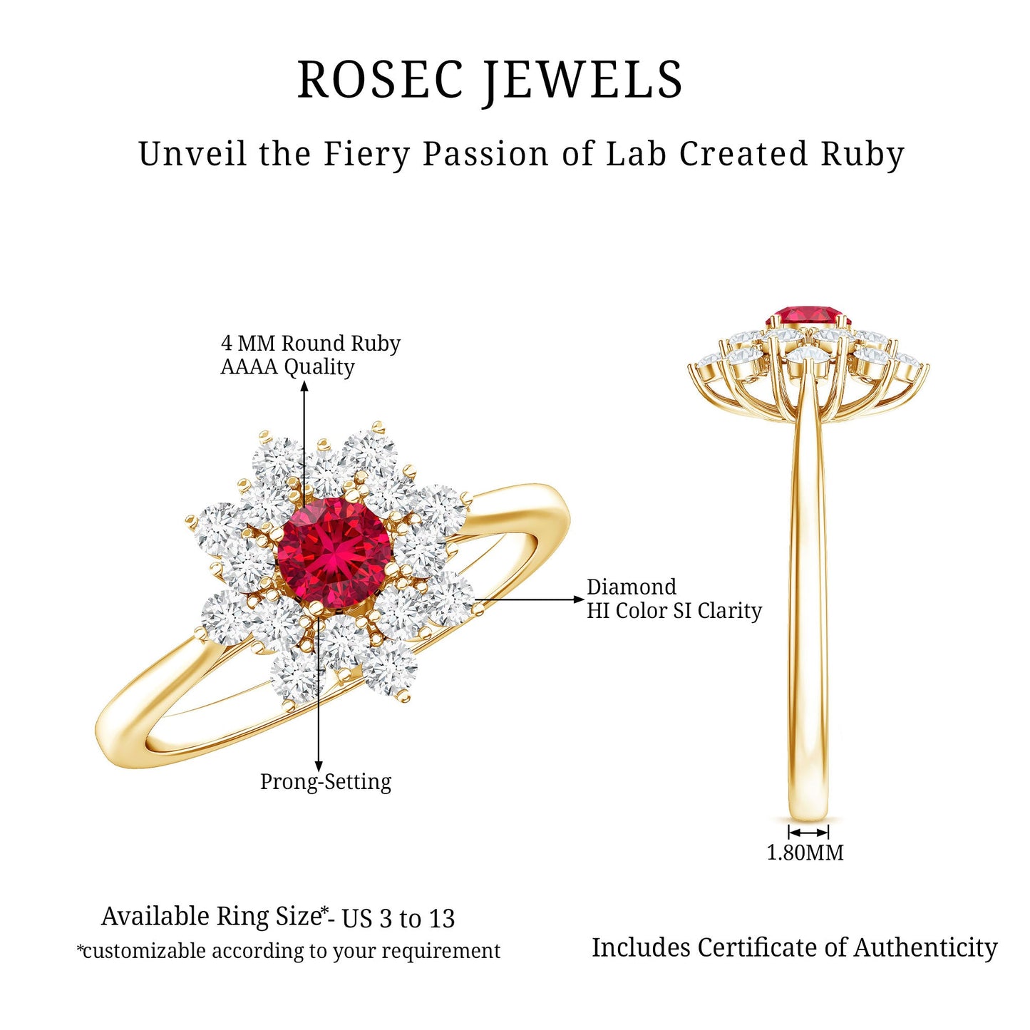 Lab Grown Ruby and Diamond Flower Cluster Engagement Ring