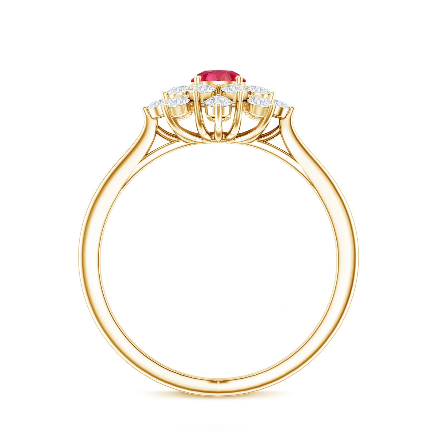 Lab Grown Ruby and Diamond Flower Cluster Engagement Ring