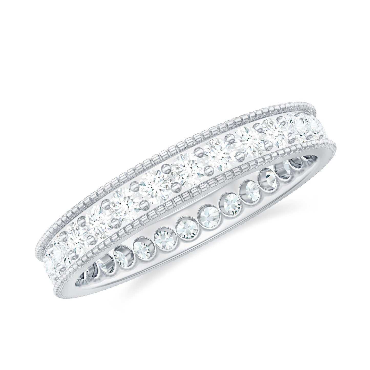 Moissanite Band Ring with Milgrain Detailing