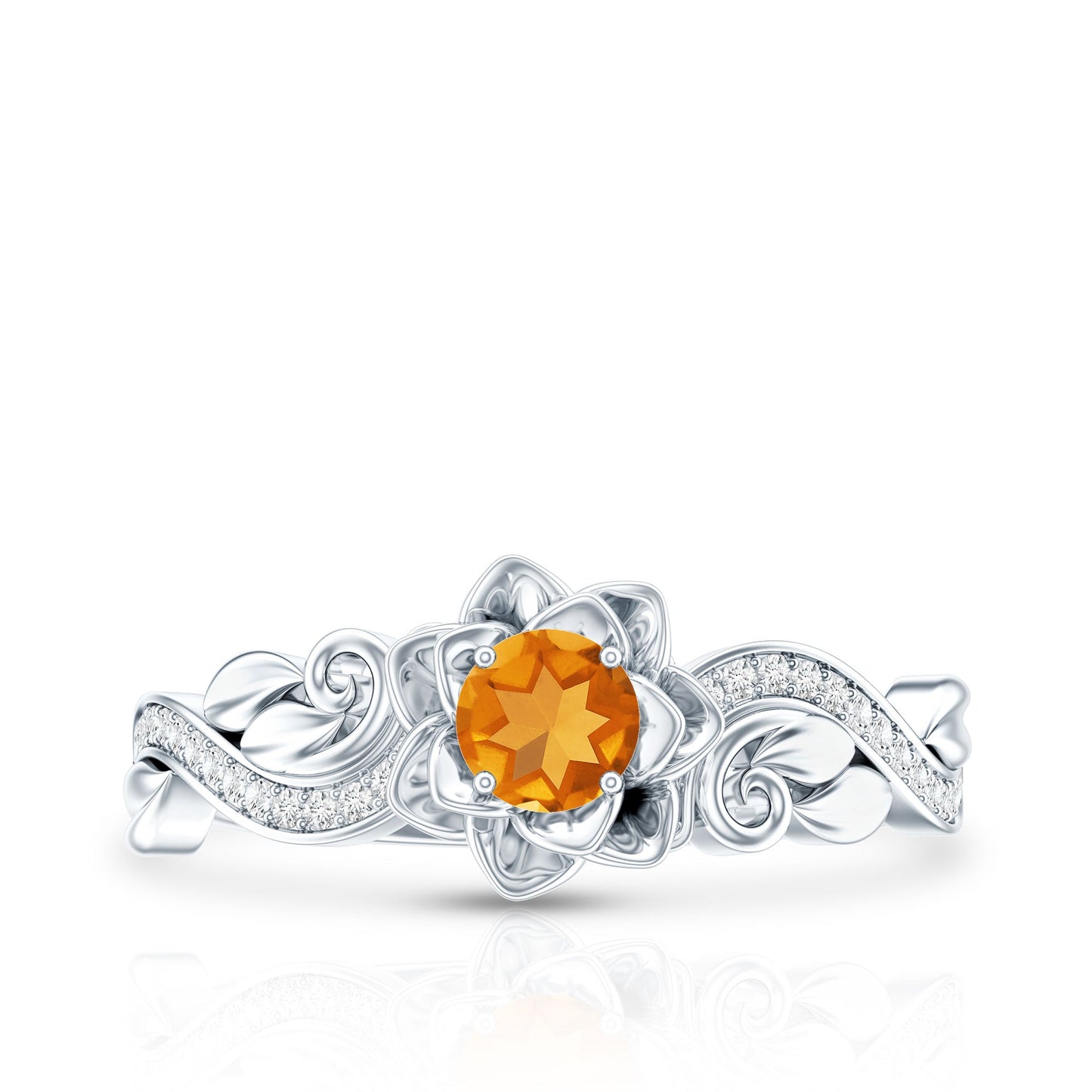 Nature Inspired Citrine Flower Engagement Ring with Diamond