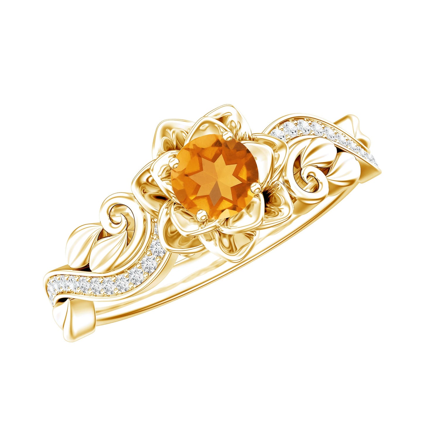 Nature Inspired Citrine Flower Engagement Ring with Diamond