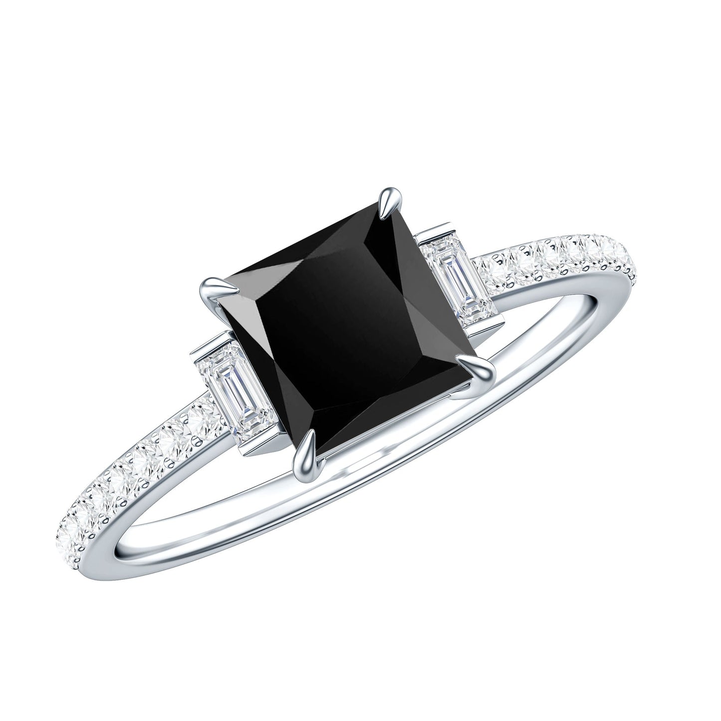 Certified 1 Carat Lab Grown Black and White Diamond Princess Cut Solitaire Engagement Ring