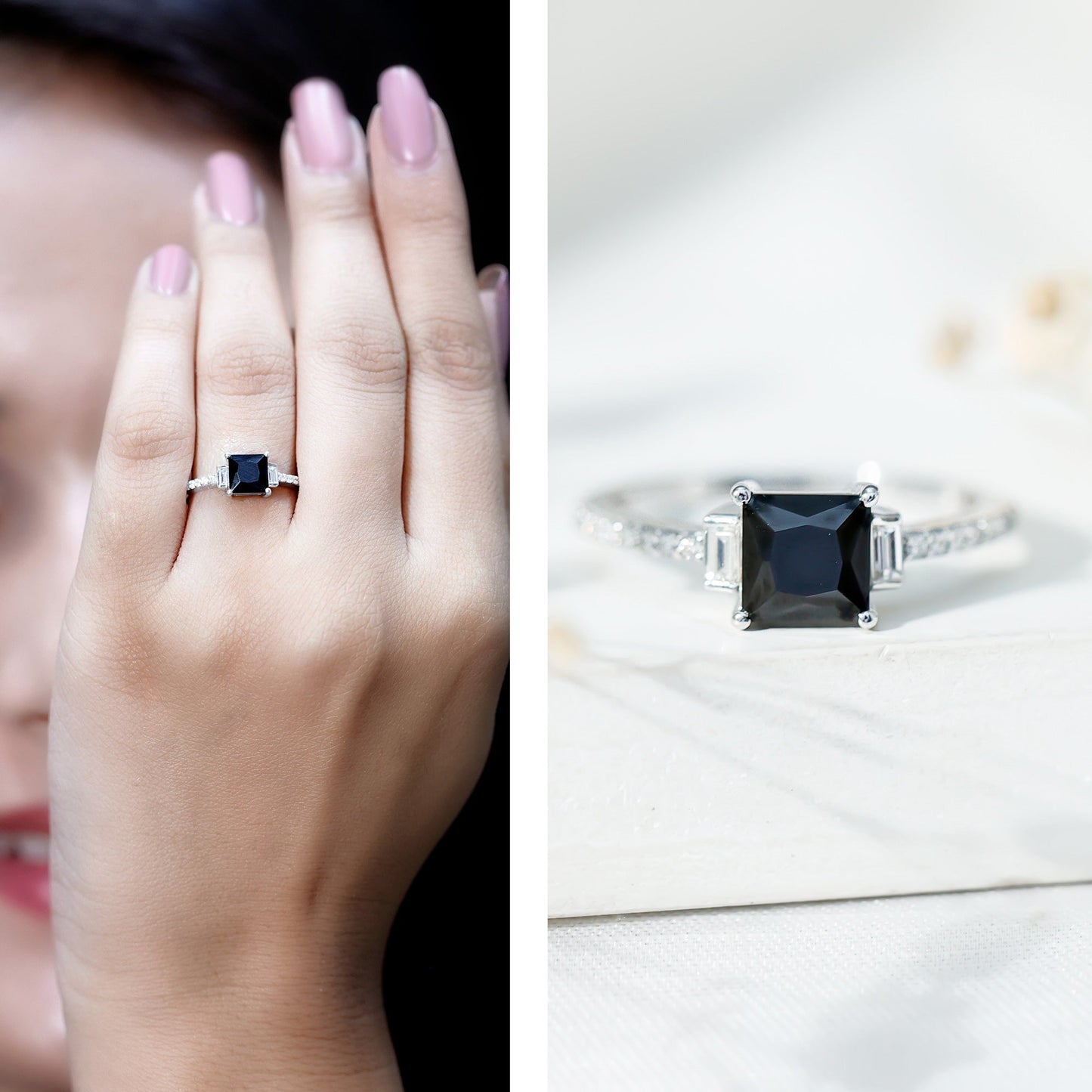 Certified 1 Carat Lab Grown Black and White Diamond Princess Cut Solitaire Engagement Ring