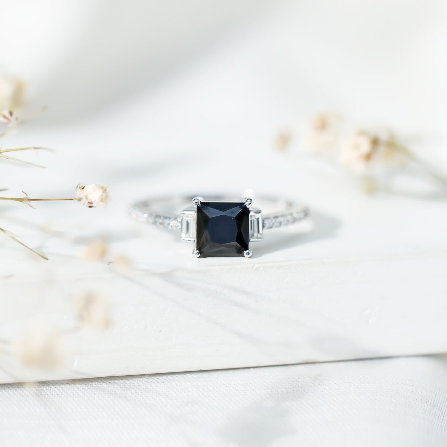 Certified 1 Carat Lab Grown Black and White Diamond Princess Cut Solitaire Engagement Ring