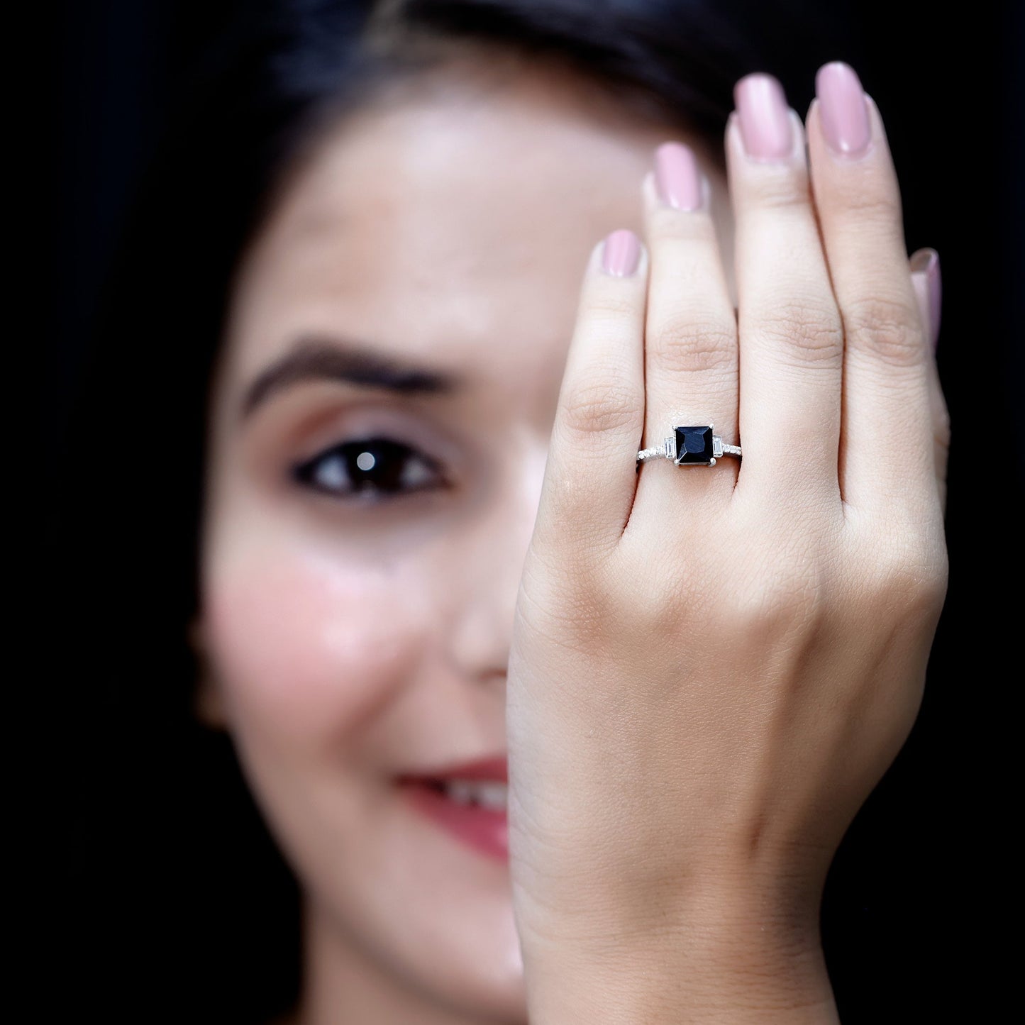 Certified 1 Carat Lab Grown Black and White Diamond Princess Cut Solitaire Engagement Ring