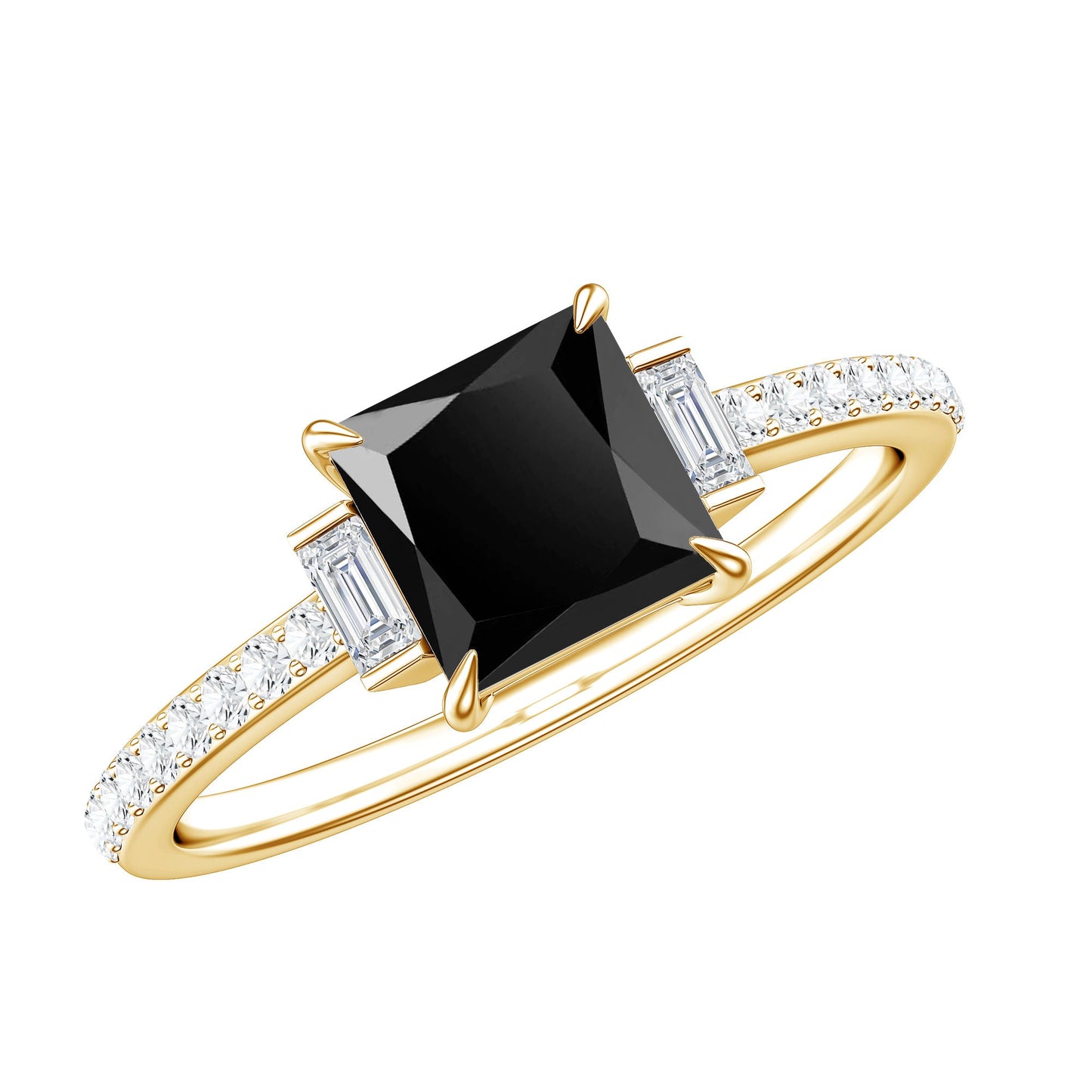 Certified 1 Carat Lab Grown Black and White Diamond Princess Cut Solitaire Engagement Ring