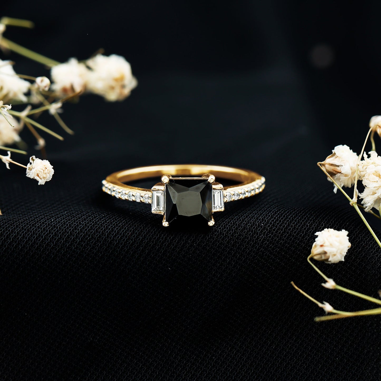 Certified 1 Carat Lab Grown Black and White Diamond Princess Cut Solitaire Engagement Ring